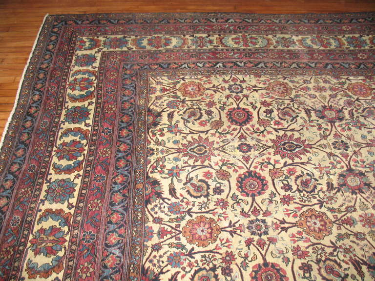 Oversize Antique Persian Teheran Rug In Fair Condition For Sale In New York, NY