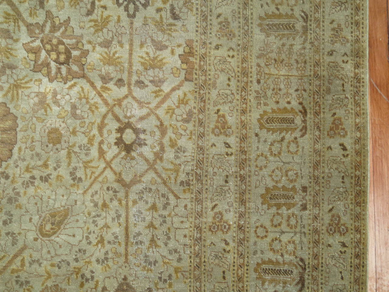 Hand-Knotted Beige Umber Brown Antique Persian Tabriz Carpet For Sale