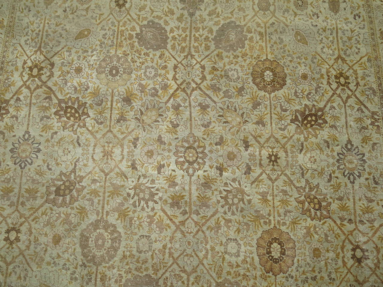 Beige Umber Brown Antique Persian Tabriz Carpet In Good Condition For Sale In New York, NY