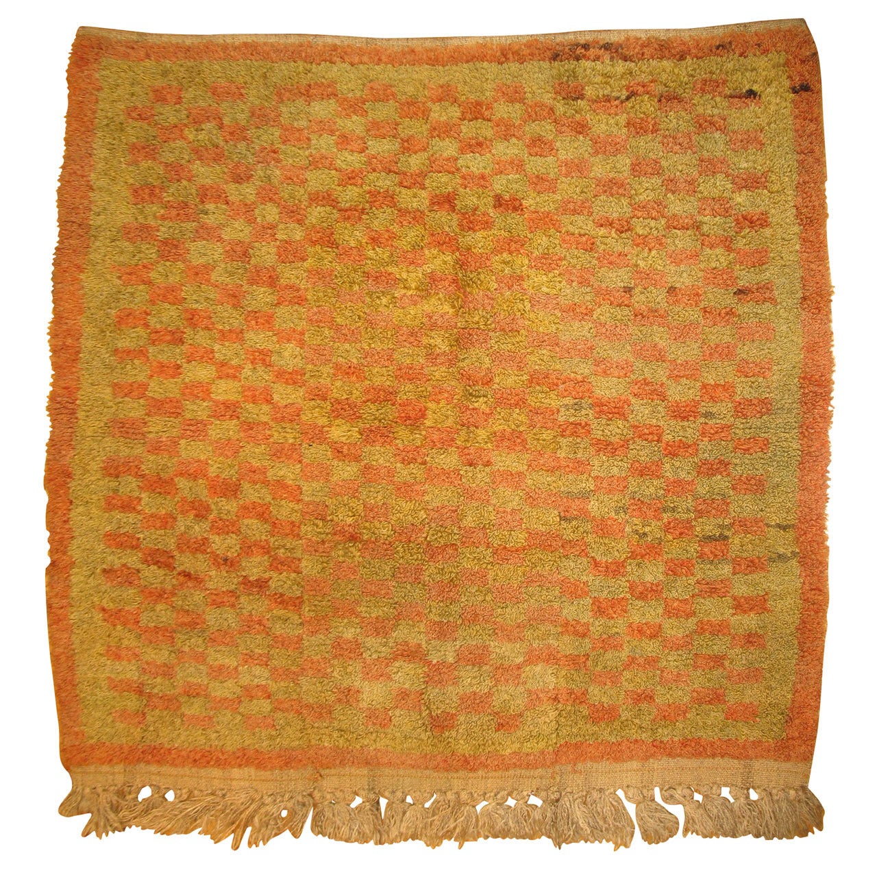 Vintage turkish Checkerboard shag Rug