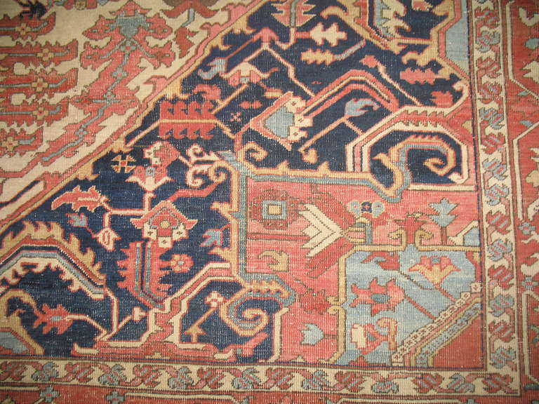 Hand-Knotted Antique Persian Heriz Serapi Rug For Sale