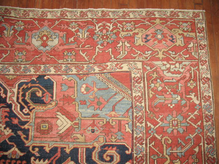 Wool Antique Persian Heriz Serapi Rug For Sale