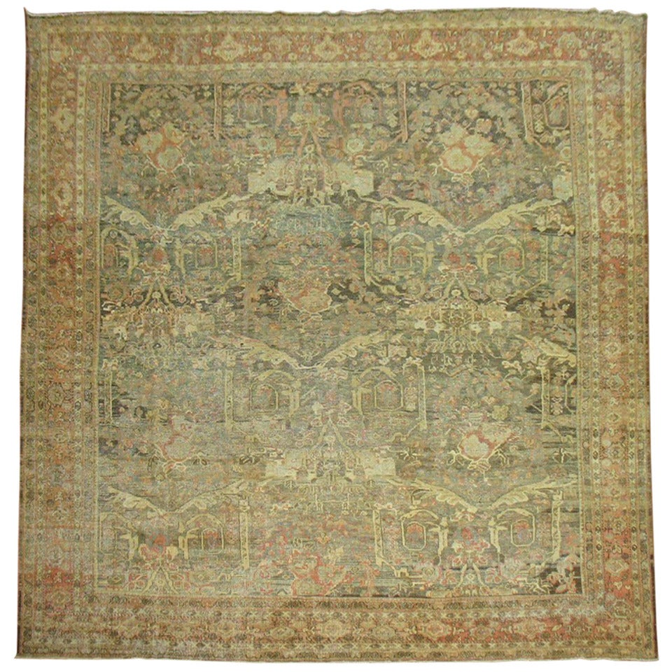 Antique Distressed Persian Mahal Rug