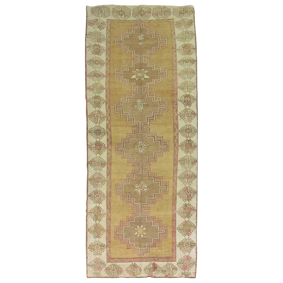 Vintage Turkish Geometric Oushak Runner For Sale at 1stdibs