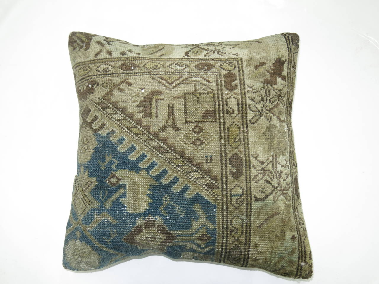 Hand-Knotted Light Blue Persian Malayer Rug Pillow