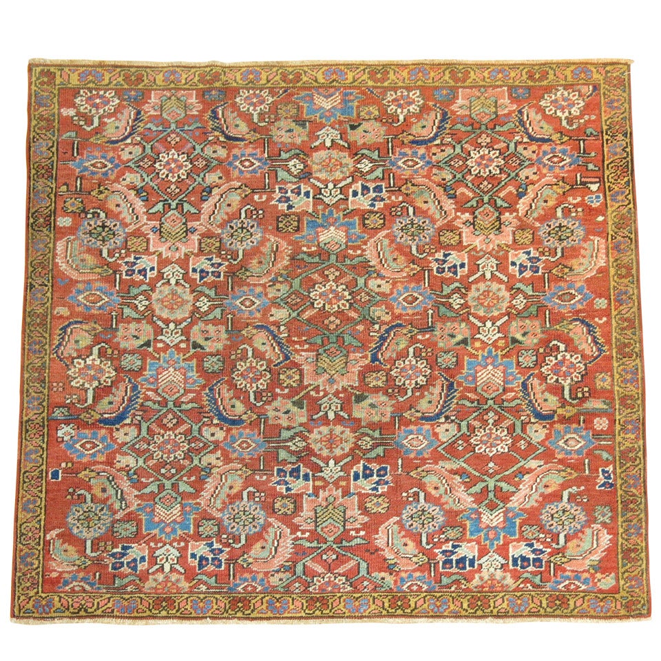 Antique Persian Square Navy Blue Heriz Rug For Sale at 1stDibs