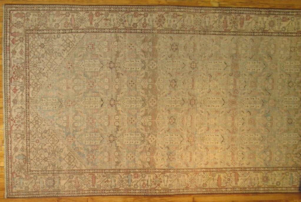 Antique Malayer Gallery Rug in Grays and Blues