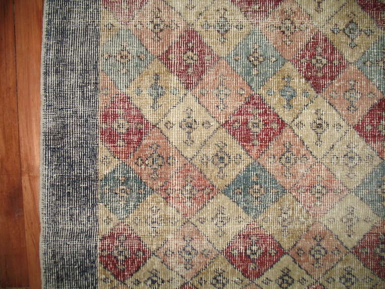 Mid century handmade weather textured Turkish central anatolian rug