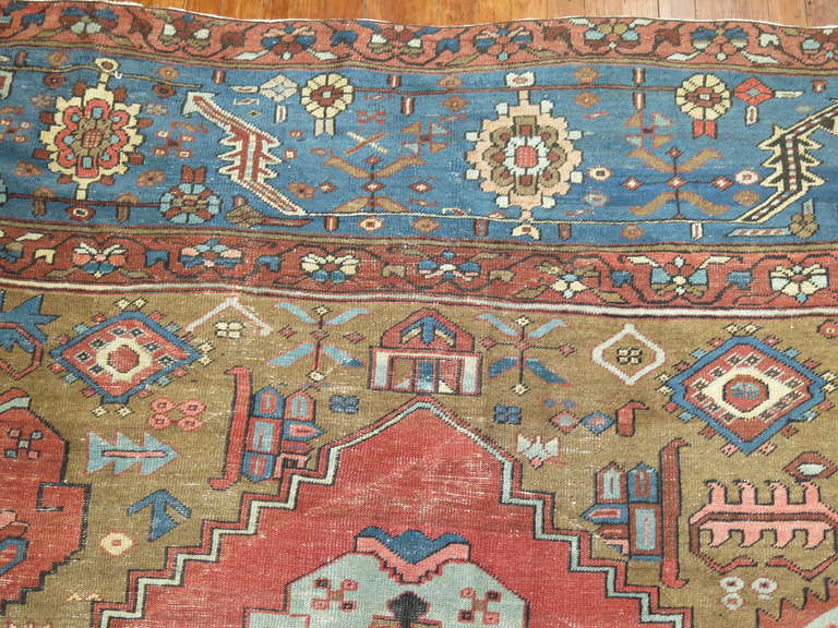 Antique Persian Bakshaish Carpet in Rustic Tones In Good Condition For Sale In New York, NY