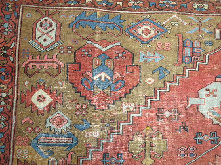 19th Century Antique Persian Bakshaish Carpet in Rustic Tones For Sale