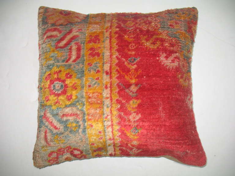 a Pillow made from an authentic 19th century angora oushak rug pillow. Khaki cotton back and zipper closure in case you would like to use another type of insert.  measures 19'' x 20''. 
Other sizes available too if needed. Please inquire