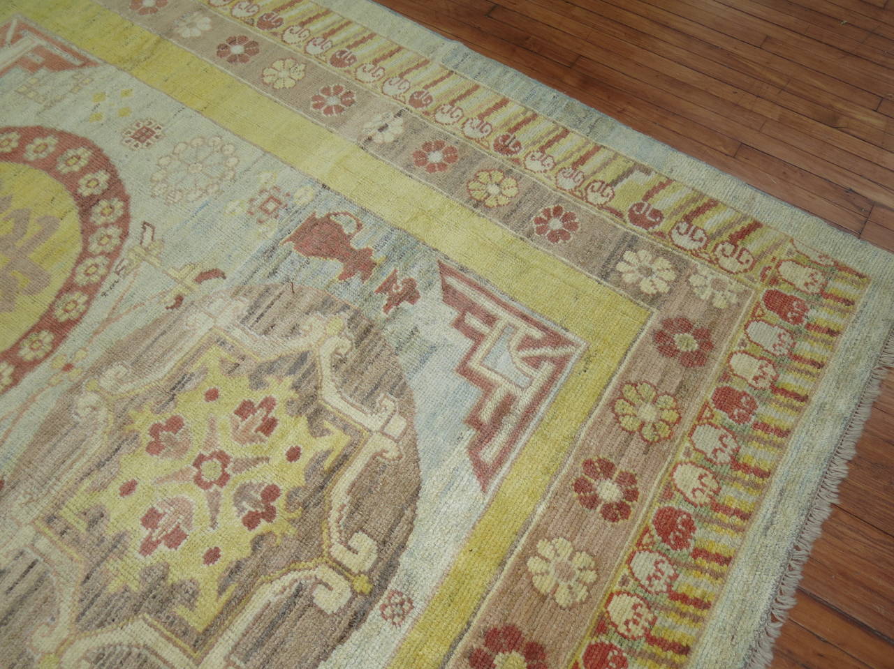 Square-Size Vintage Wool Khotan Rug In Excellent Condition For Sale In New York, NY