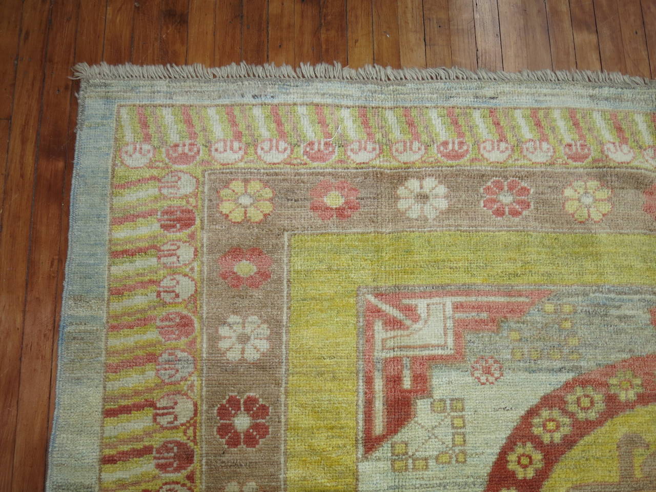 Hand-Woven Square-Size Vintage Wool Khotan Rug For Sale