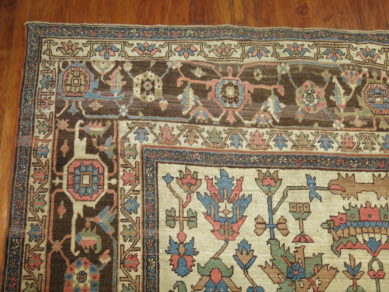 Hand-Woven Oversize Brown Color Antique Persian Heriz Serapi Rug For Sale