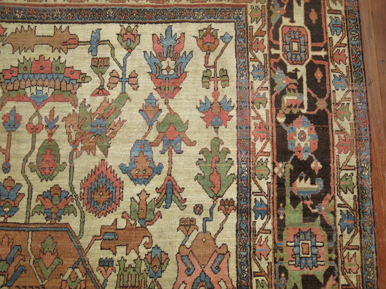 Oversize Brown Color Antique Persian Heriz Serapi Rug For Sale 1