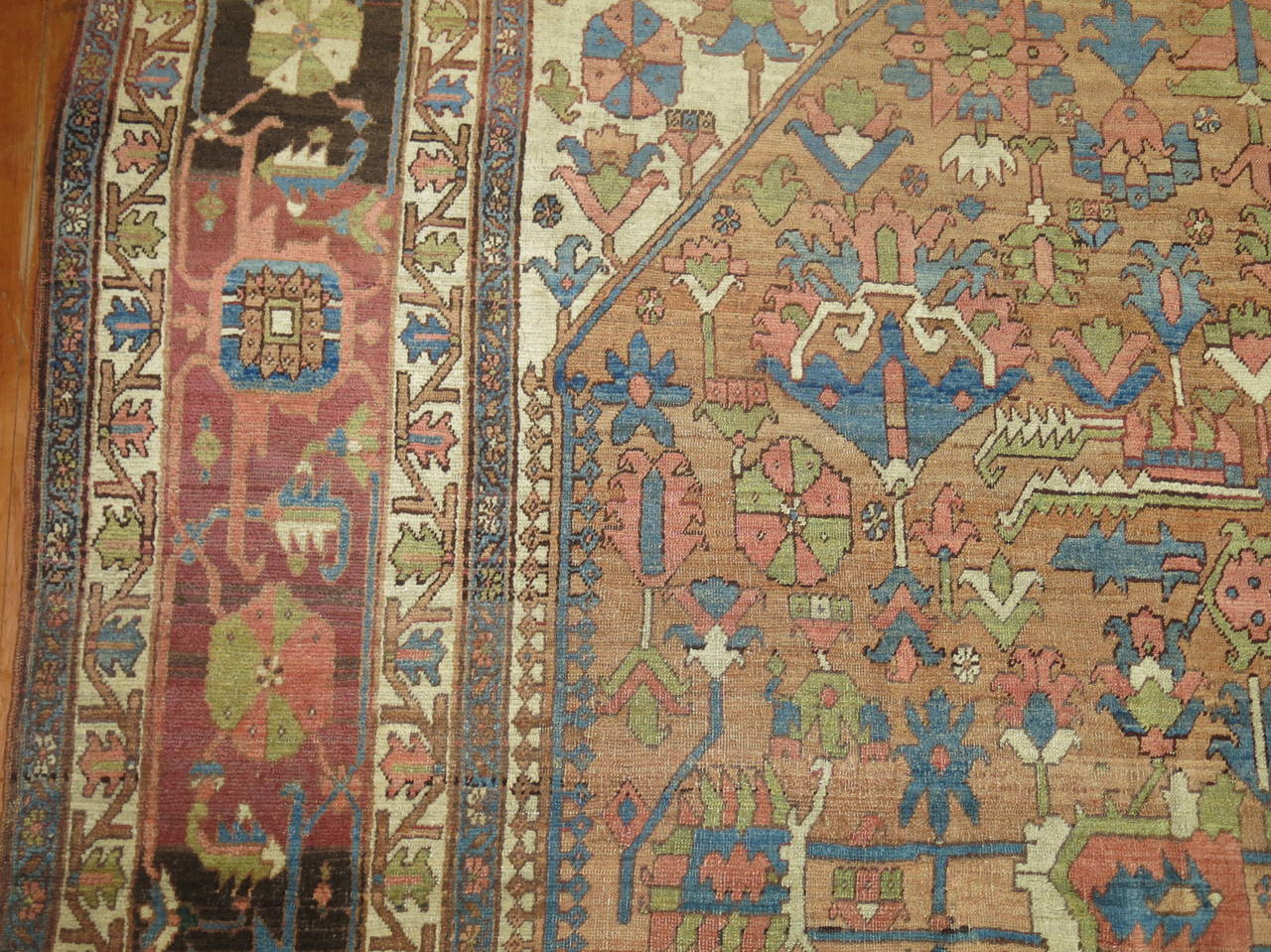 Wool Oversize Brown Color Antique Persian Heriz Serapi Rug For Sale