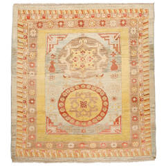 Square-Size Vintage Wool Khotan Rug 3