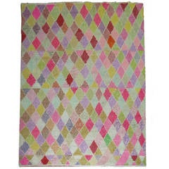 Vintage Inspired Turkish Tulu Rug with Diamond Motif 8