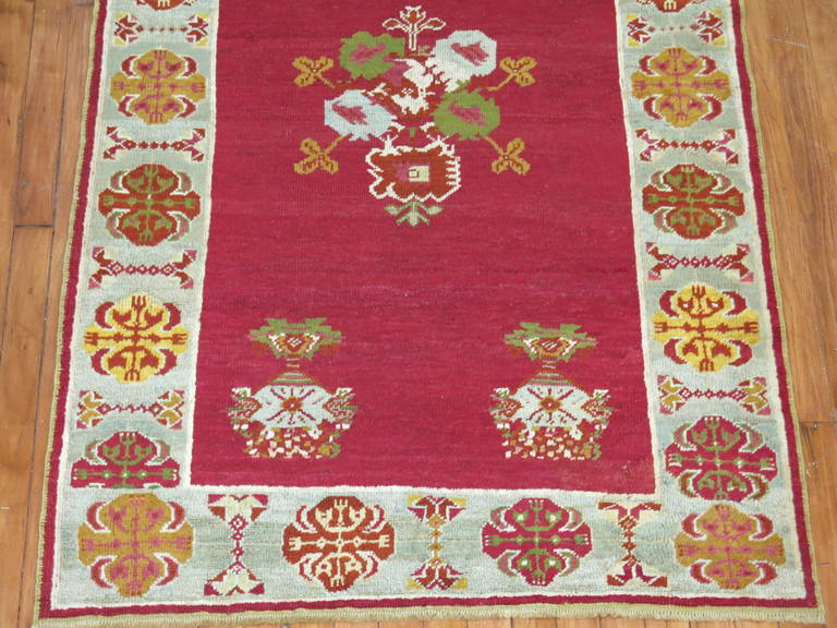 Bessarabian Cranberry Field Turkish Scatter Handwoven Rug For Sale