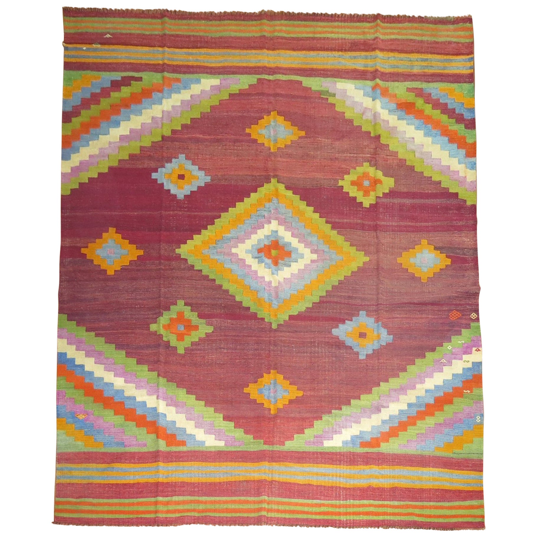 Vintage Turkish Kilim Flat-Weave Carpet For Sale