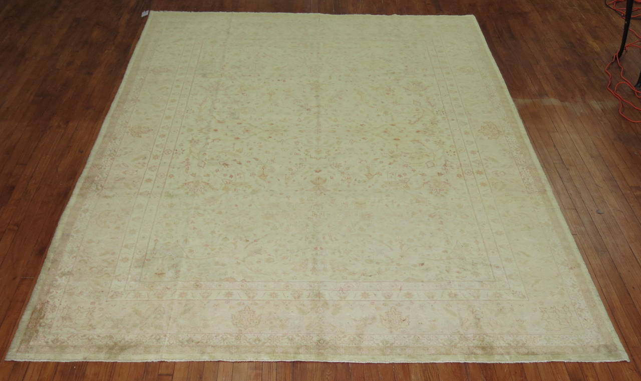 Cotton Antique Turkish Sivas Floral Ivory Pink Rug For Sale