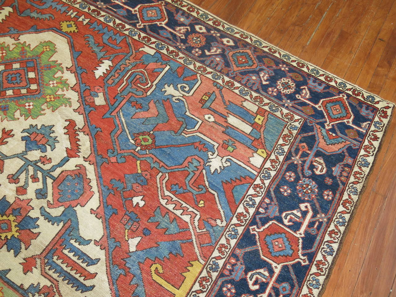 Hand-Knotted Antique Serapi Heriz Carpet For Sale