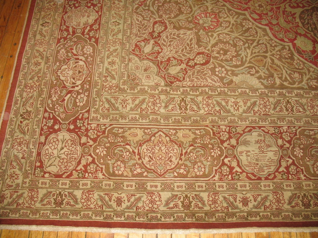 Elegant Oversize Brown Antique Persian Tabriz Carpet For Sale 4