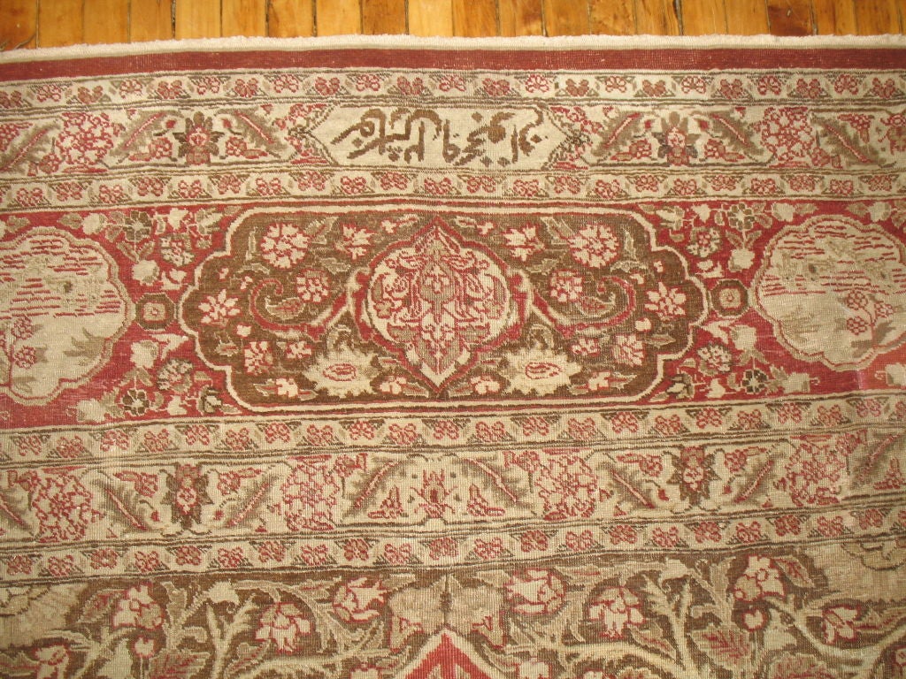 Romantic Elegant Oversize Brown Antique Persian Tabriz Carpet For Sale