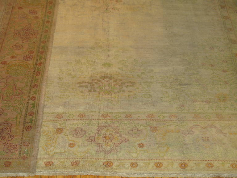 Wool Silver Antique Turkish Oushak Rug For Sale