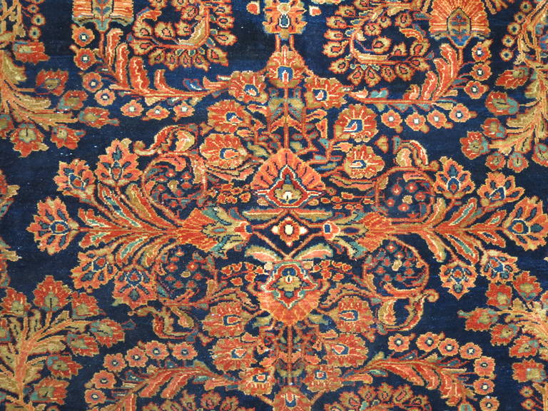 Agra Rare Navy Blue Field Antique Persian Fine Sarouk Oriental Rug For Sale