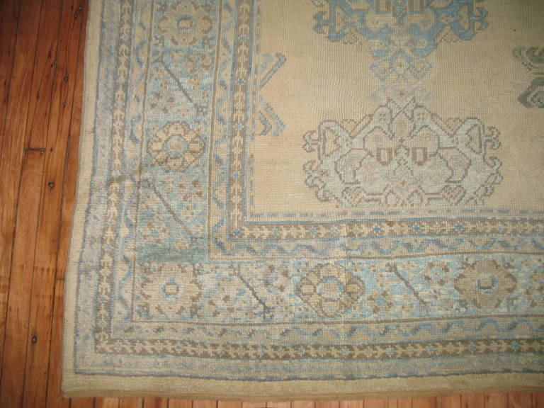 Hand-Knotted Antique Turkish Oushak Rug For Sale