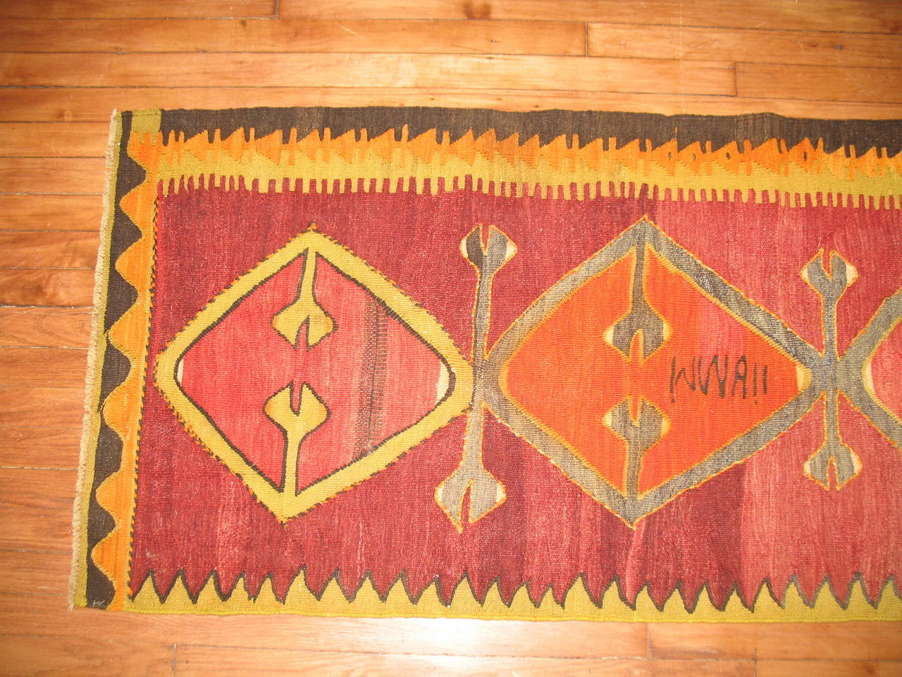 2 vintage turkish kilim runners that can coordinate with one another. Measuring 2'5'' x 12'7'' & 2'8'' x 12'3'' respectively.