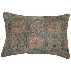 Worn Rug Pillow with Flowers