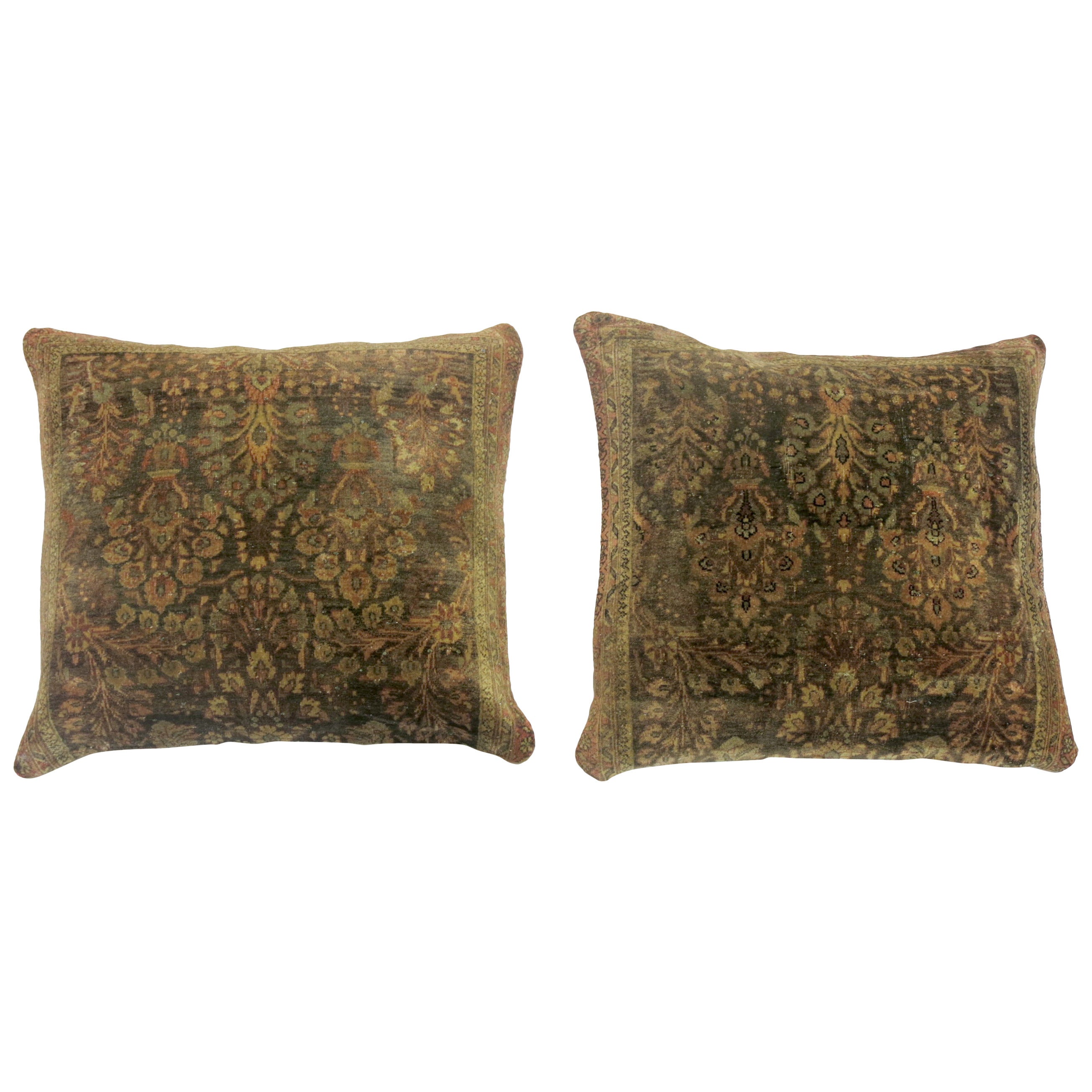 Silk and Wool Antique Persian Pillows