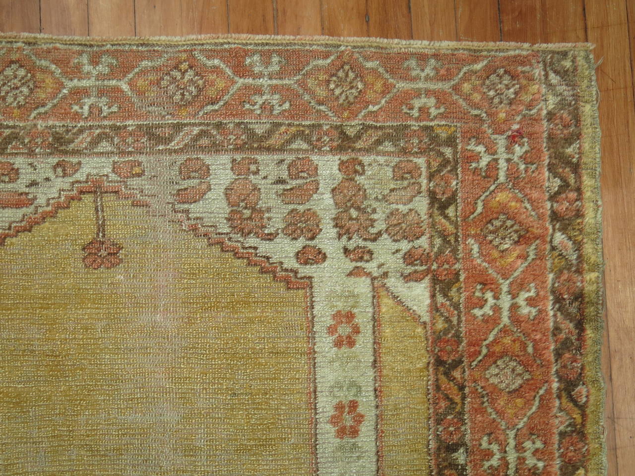 Greek Revival Angora Oushak Rug with Double Column Prayer Motif For Sale