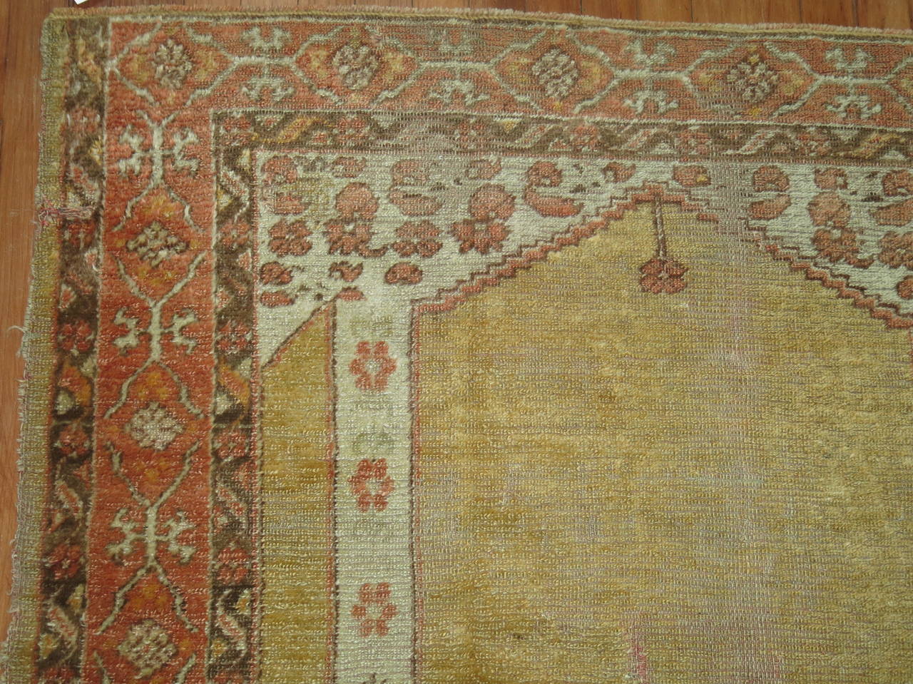 Turkish Angora Oushak Rug with Double Column Prayer Motif For Sale