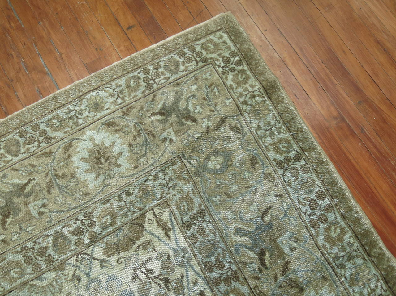 Neutral Antique Persian Tabriz Rug with Pictorial Animal Border 4