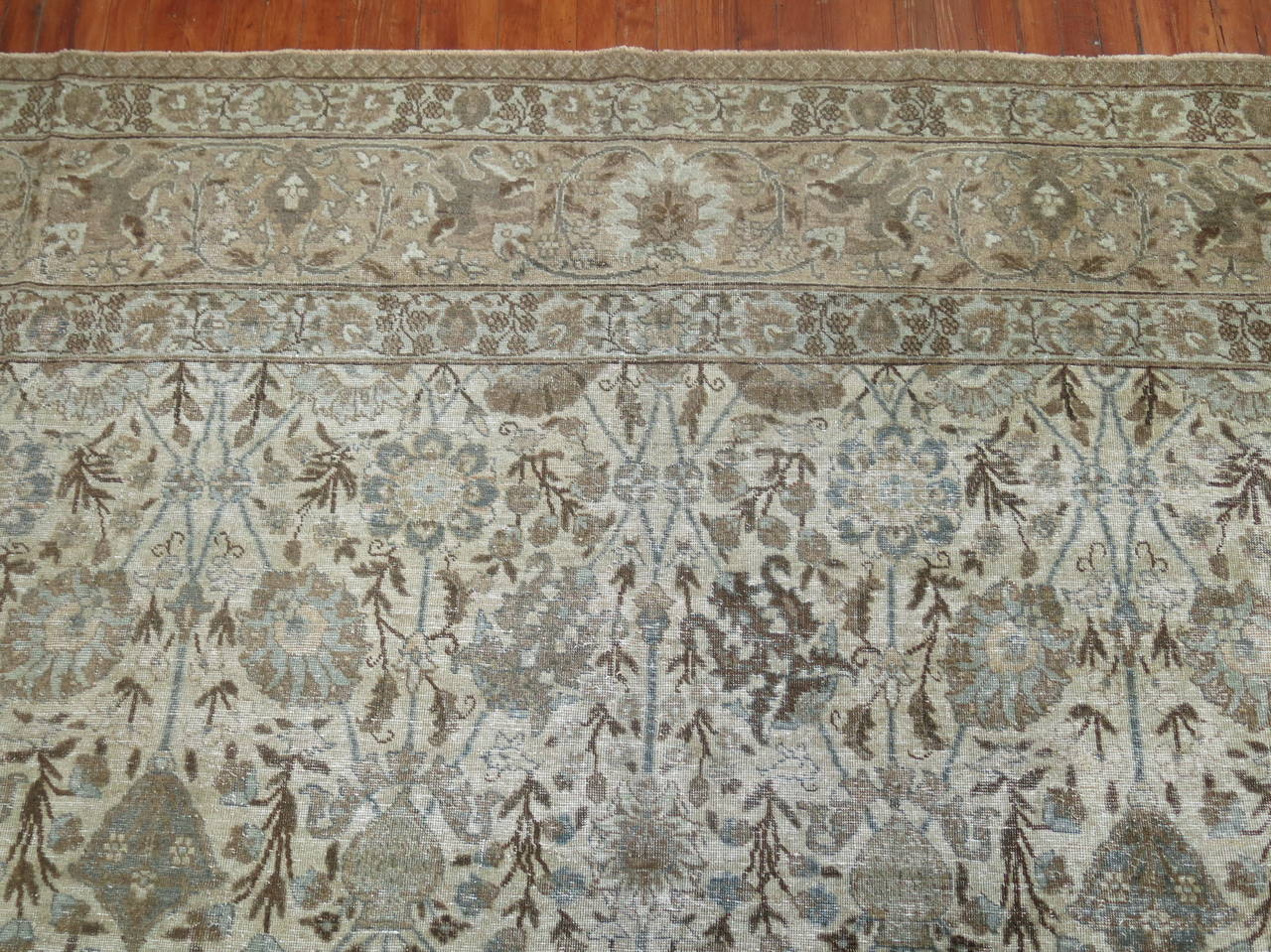 20th Century Neutral Antique Persian Tabriz Rug with Pictorial Animal Border