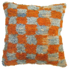 Pair of Turkish Rug Pillow with Checkerboard Motif