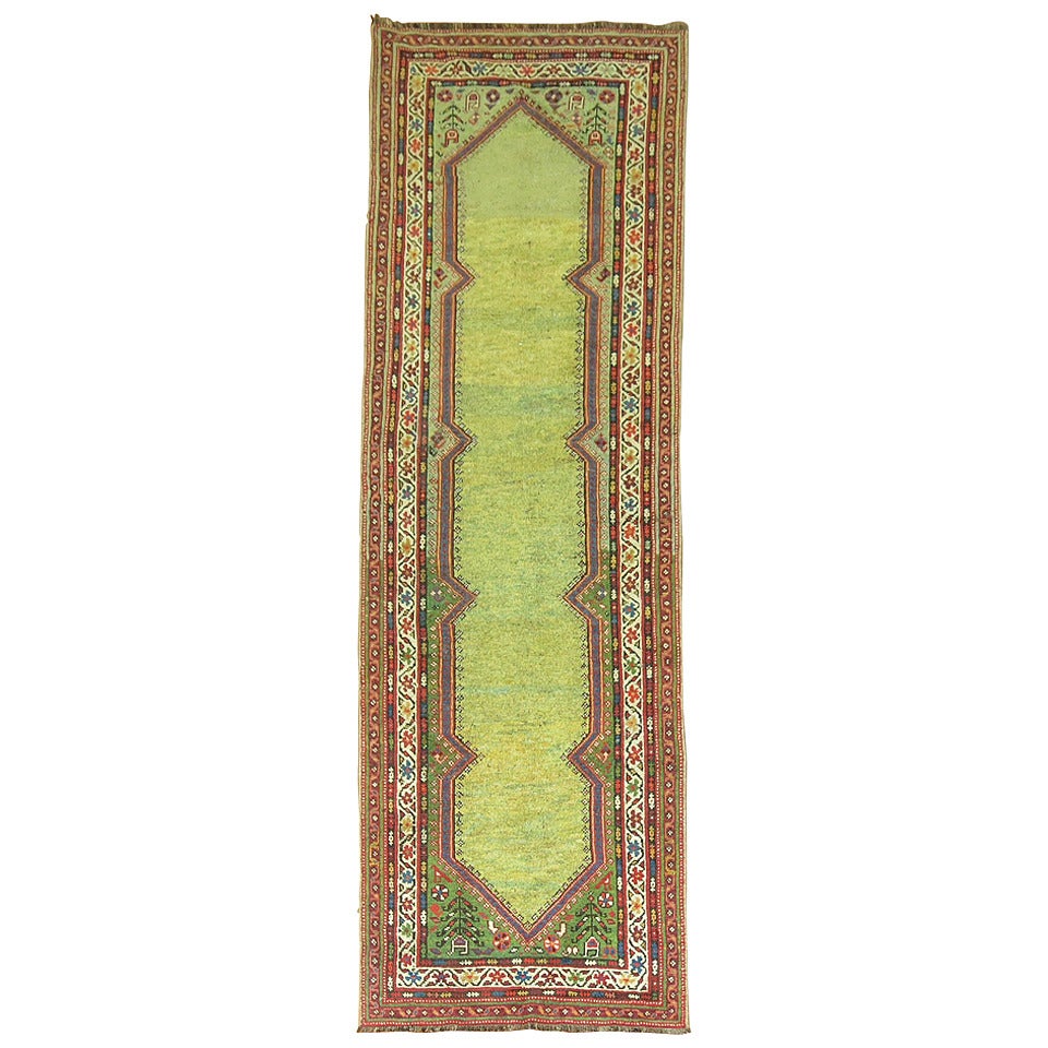 Lime Green Antique Persian Runner For Sale