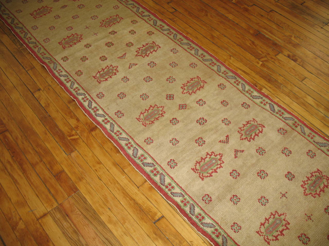 Arts and Crafts Camel Field Red Accent Antique 20th Century Turkish Oushak Runner