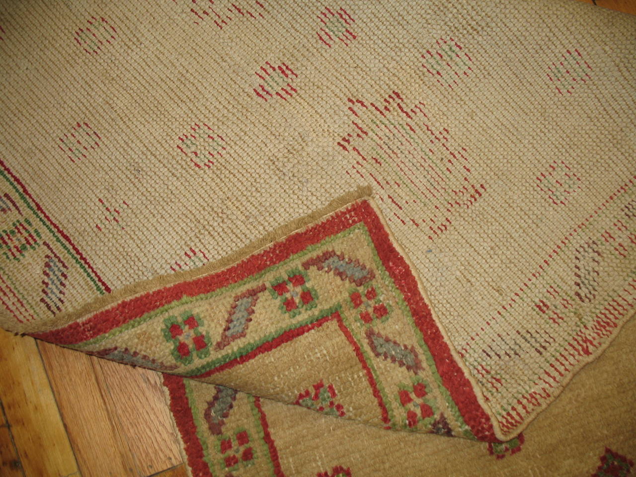 Hand-Woven Camel Field Red Accent Antique 20th Century Turkish Oushak Runner