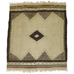 Antique Turkish Mohair Rug in Ivory and Black