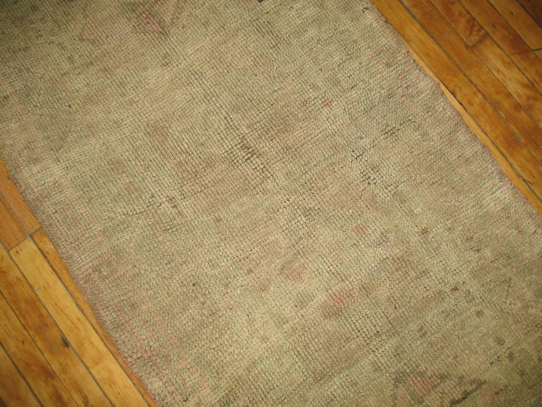 Wool Light Pink Cream Mid-20th Century Neutral Moroccan Runner For Sale