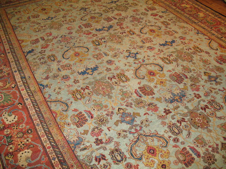 Turquoise Antique Persian Ferehan Rug 1