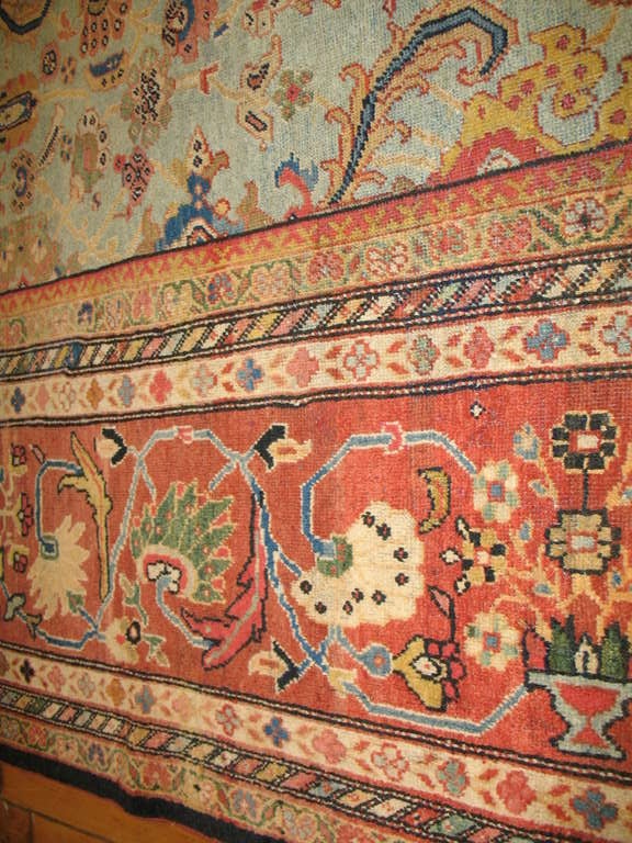 Turquoise Antique Persian Ferehan Rug In Excellent Condition In New York, NY