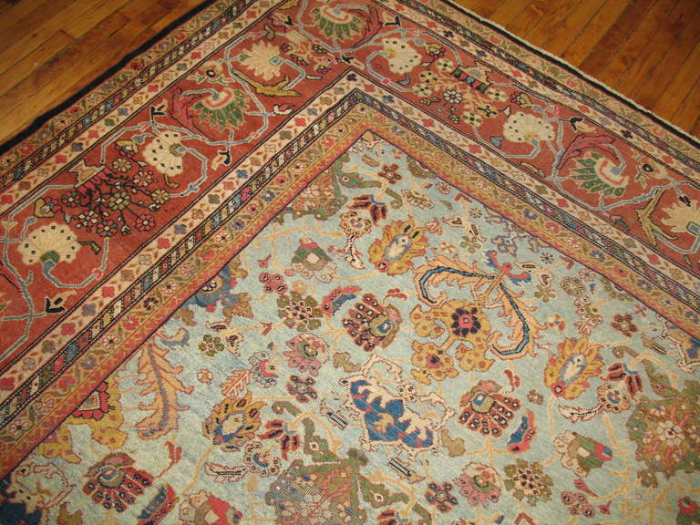 Wool Turquoise Antique Persian Ferehan Rug