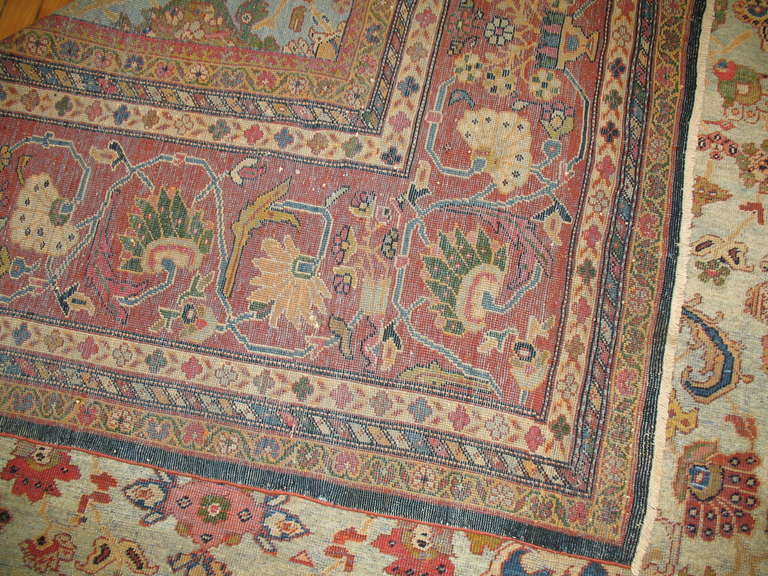 Turquoise Antique Persian Ferehan Rug 4