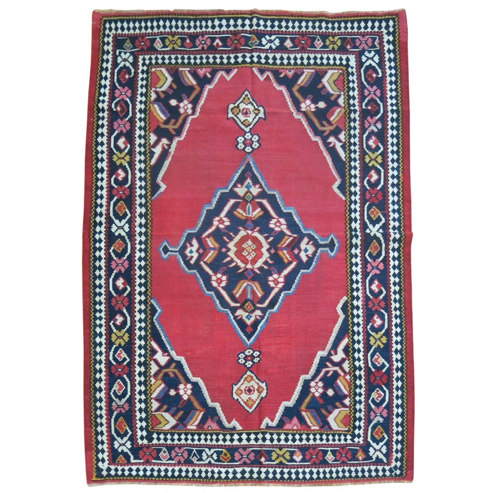 Zabihi Collection 19th Century Jewel Toned Antique Persian Senneh Kilim 