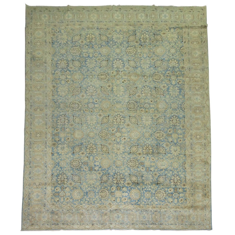 Antique Pale Blue Persian Tabriz Rug
